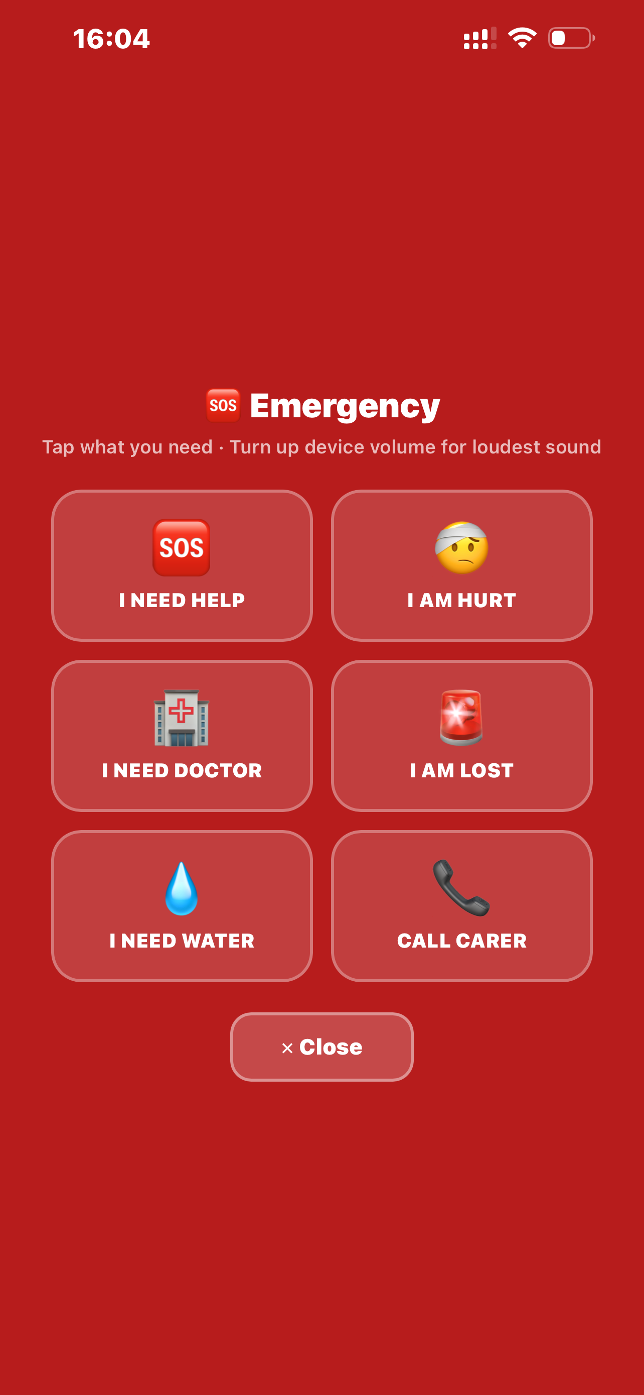 Emergency screen