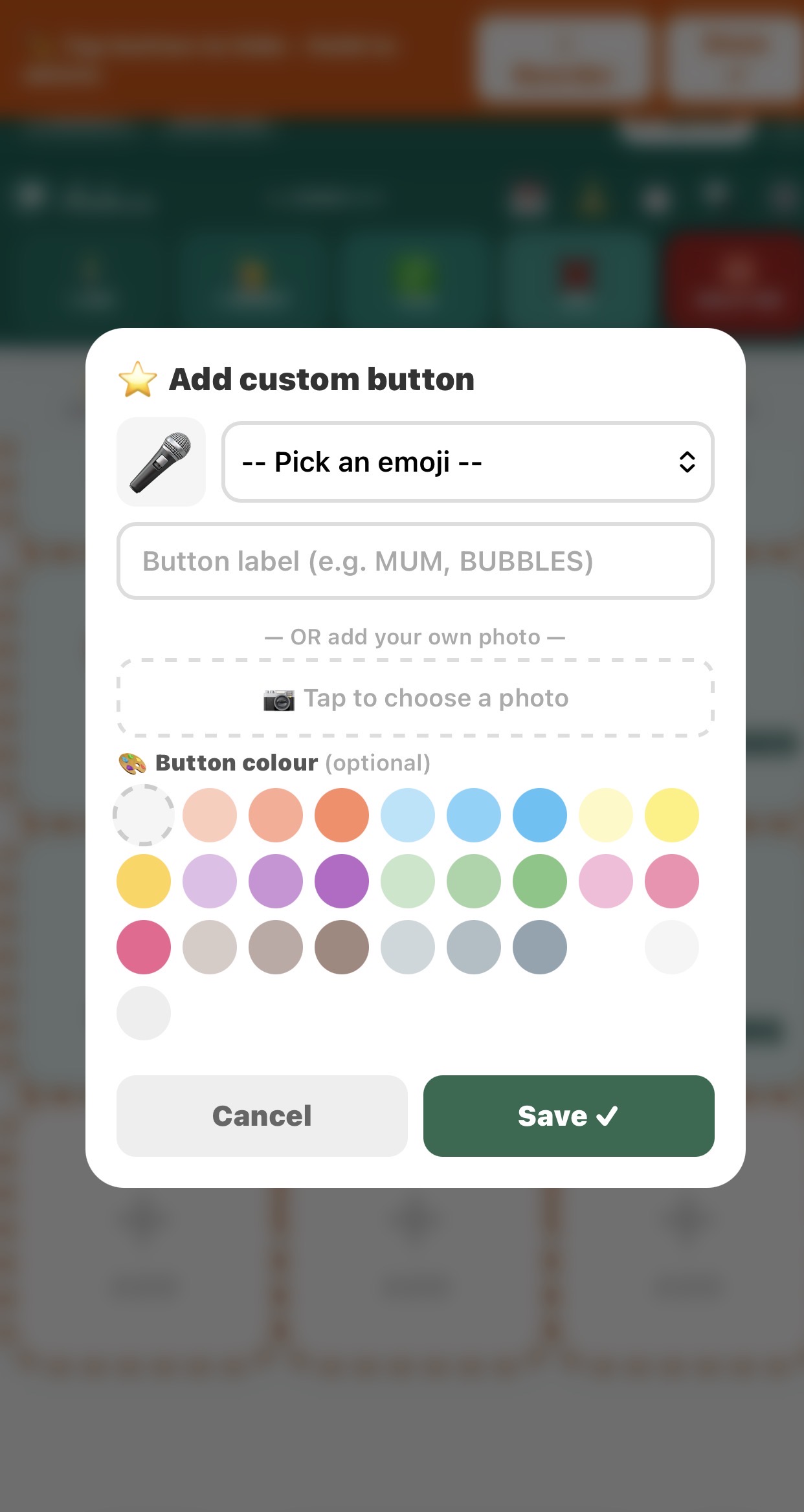 Add custom button with emoji, photo and colour options